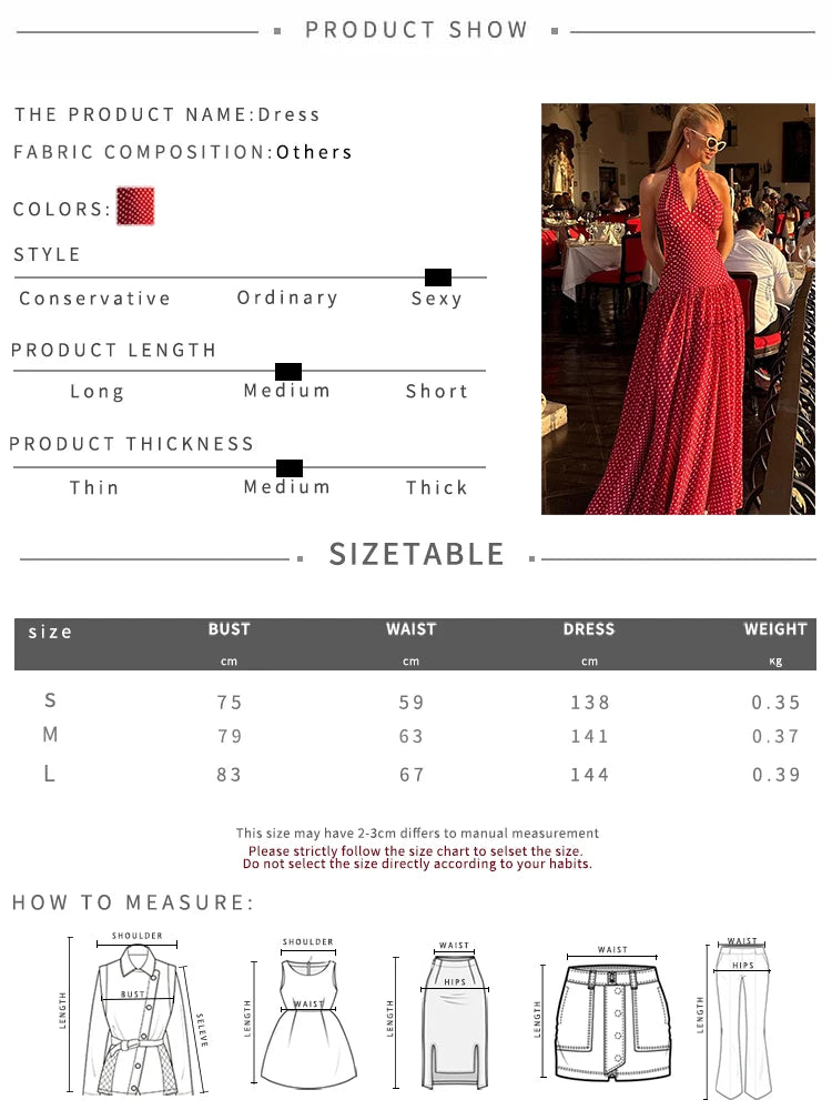 LIZAKOSHT  -  Modern Hipster Women Maxi Dress Elegant Point Print Halter V-neck Backless Bodycon Female High Street Festival Vestidos