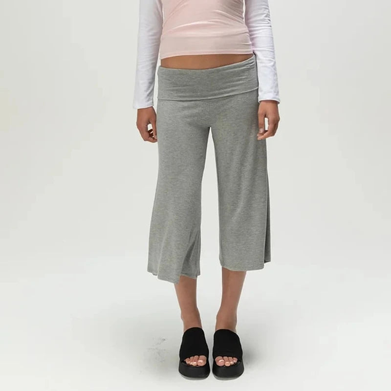 LIZAKOSHT  -  Women's Y2k Fold Over Loungewear Capris Wide Leg Cropped Flowy Gaucho Pants Comfy Casual Yoga Coluttes Pajama Bottoms