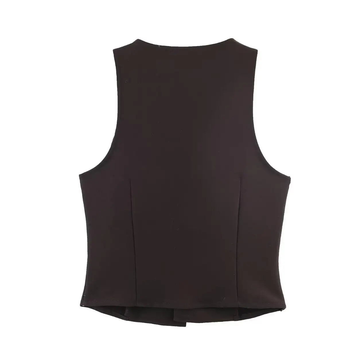 LIZAKOSHT  -  Vintage Deep Brown Buckle Buttons V neck Waistcoat Women OL Vest Jacket Outfits Casual Vacation Loose Tops