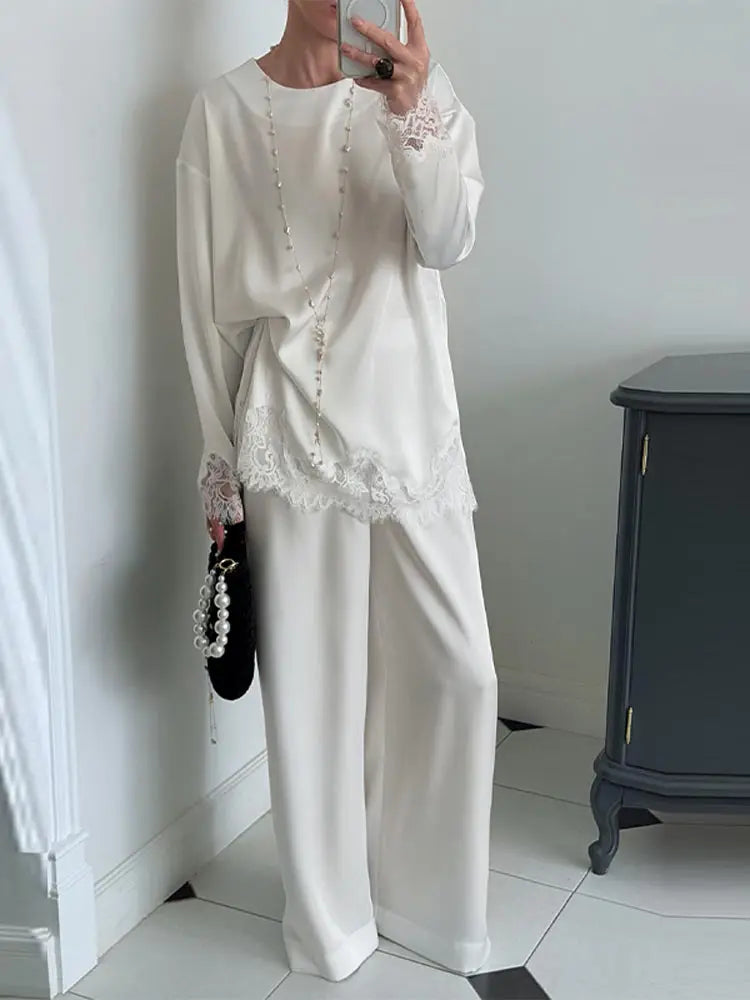 LIZAKOSHT  -  Ivory Satin Lace Trim Mini Dress Long Sleeve Buttoned Cuffs Spring Romantic Women Satin Skirt Fashion Sweet Lady Vestido