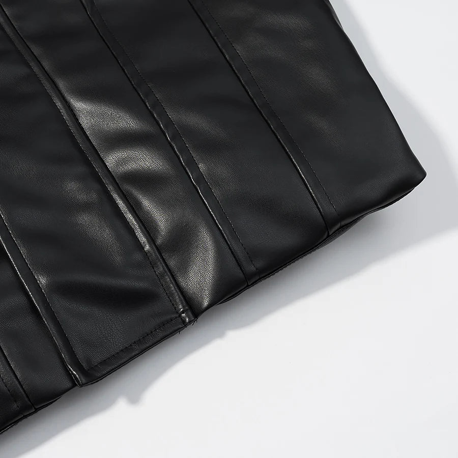 LIZAKOSHT  -  Retro Stand Collar Punk Style Leather Short Jacket European And American Autumn New Leather Jacket