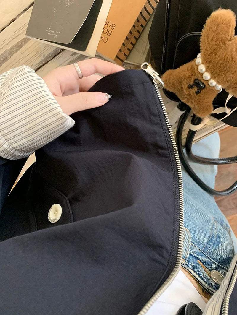 LIZAKOSHT  -  Reversible Jacket Women Spring Fall Simple Vintage Striped Baseball Zipper Chic Golf Outwear Harajuku Classic Commute Tops