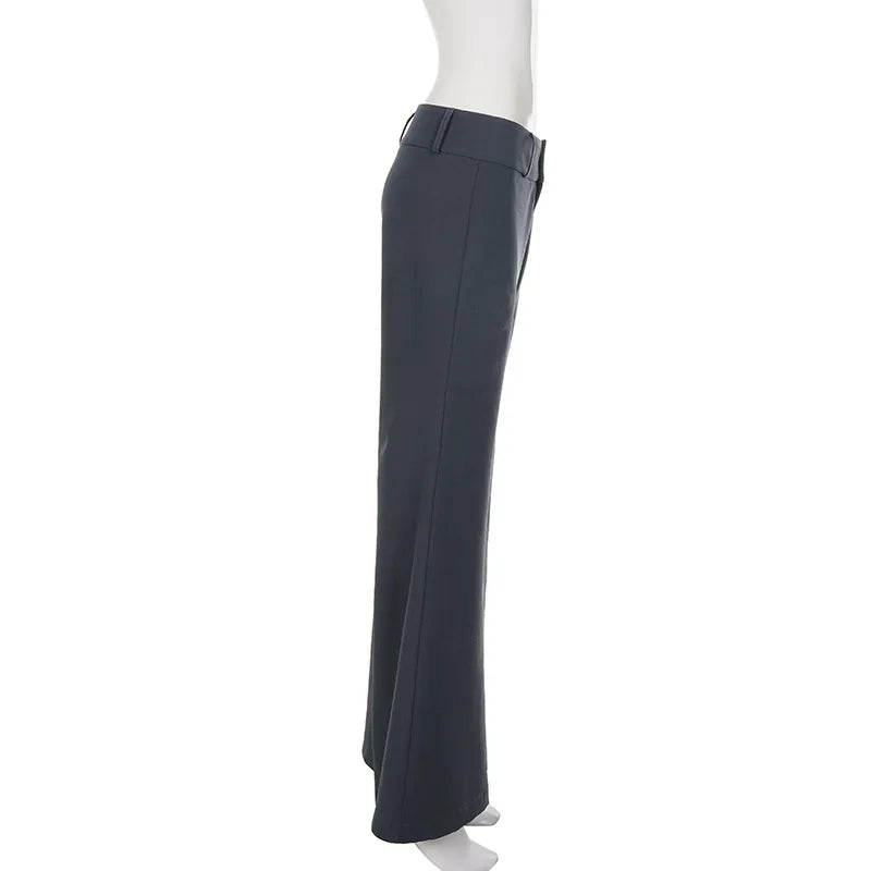 LIZAKOSHT  -  Y2K American Old Money Three Button Low Waist Slimming Slightly Flared Suit Pants Women Low Waist Loose Floor Hugging Wide Leg