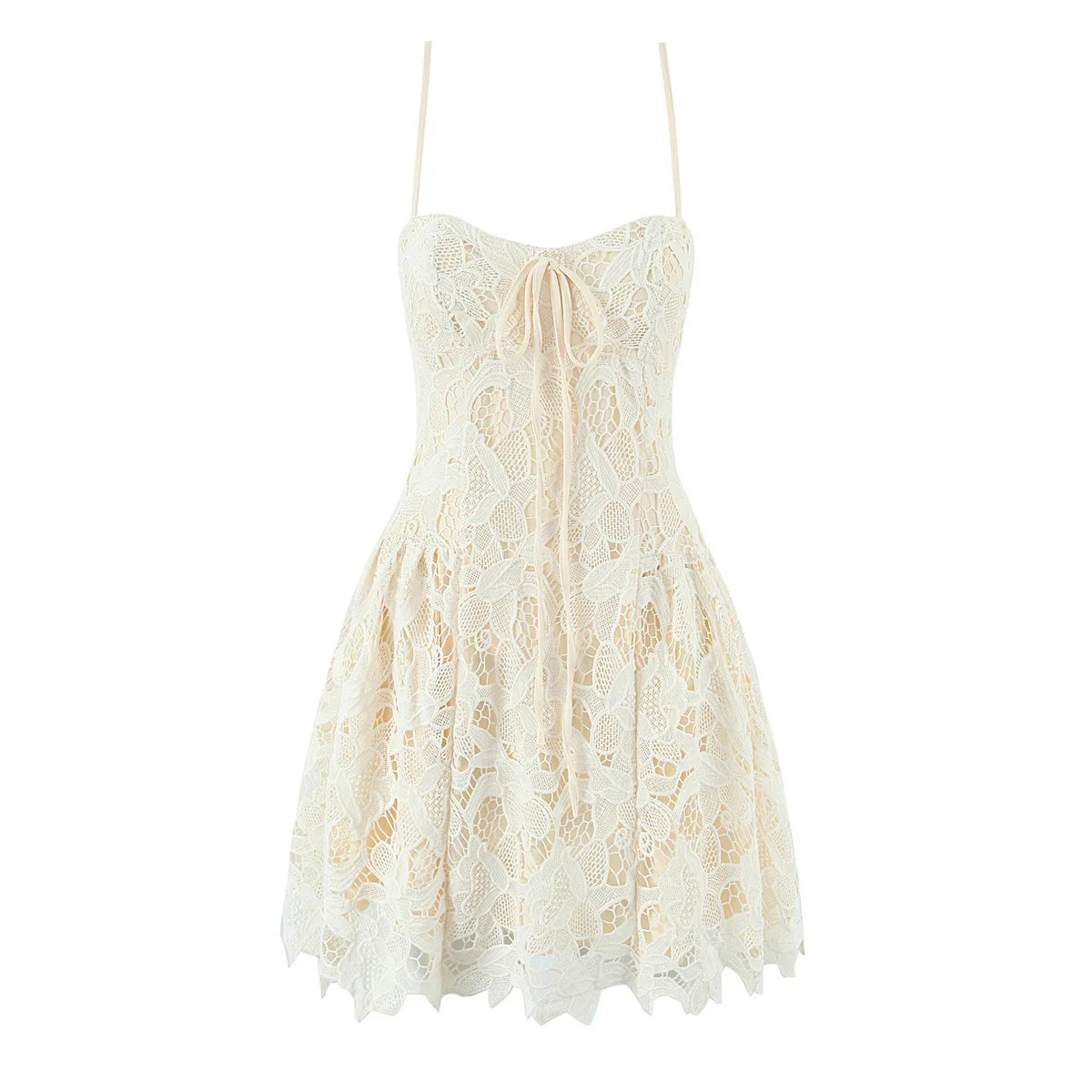 LIZAKOSHT  -  Sexy Lace Elegant Dress Women Strap Slim Vintage Evening Party Mini Dress Female Bow Design Korea Style Chic Outfit