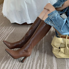 LIZAKOSHT  -  Winter Women Long Boots Fashion Thin High Heel Knee High Booties Ladies Black Brown Sexy Woman Knight Boats Botas De Mujer
