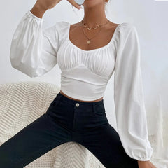 LIZAKOSHT  -  Women New Casual Party Vacation Waist Long Sleeve Women T-Shirt Super Short Top