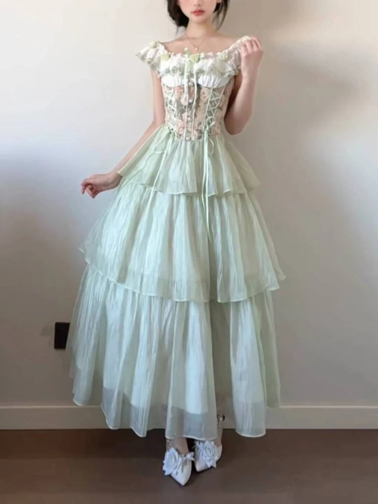 LIZAKOSHT  -  French Sweet Elegant Holiday Dress Women Chic Kawaii Vintage Sleeveless Dress Harajuku 2000s Aesthetic Fairy Lovely Outfits
