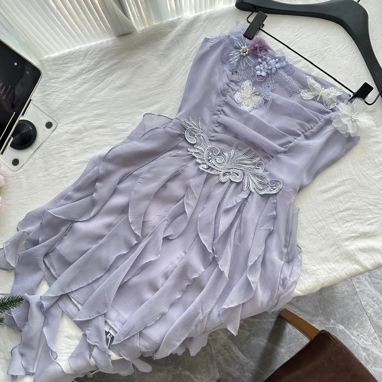 LIZAKOSHT  -  Women's Purple Flower Butterfly Dress Y2K French Casual Elegant Aesthetics 2000s Style Cute Party Retro Dress Clothing 2025 New