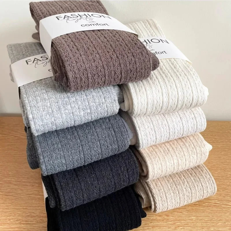 LIZAKOSHT  -  Y2K Vintage Knitted Pattern Tights Women Fashion Basic Thickened Wool Tights High Streetwear Stocking Pantyhose for Winter