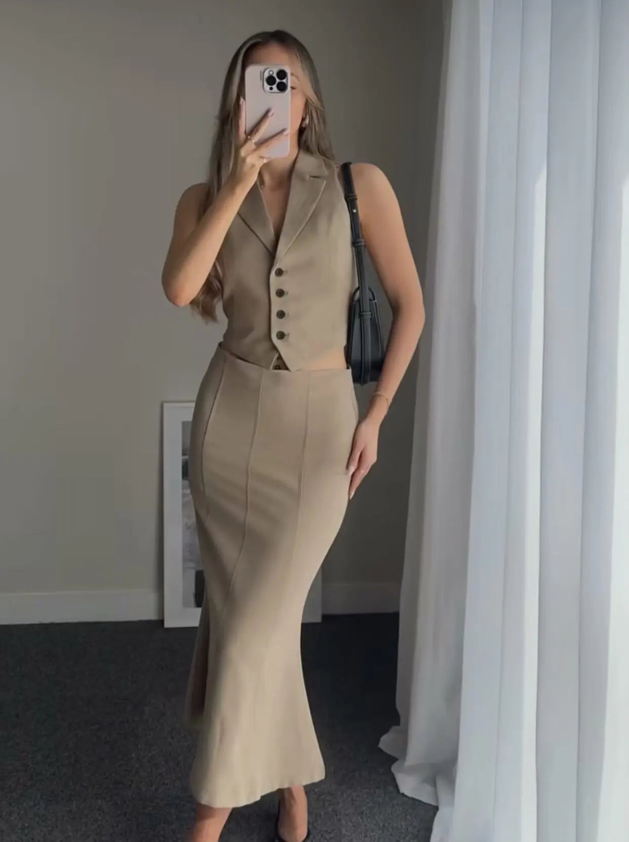 LIZAKOSHT  -  Women Skirt Suits Solid Turn-down Collar Sleeveless Single Breasted Vest Waistcoats + Female Skirt 2 Piece Suits Sets