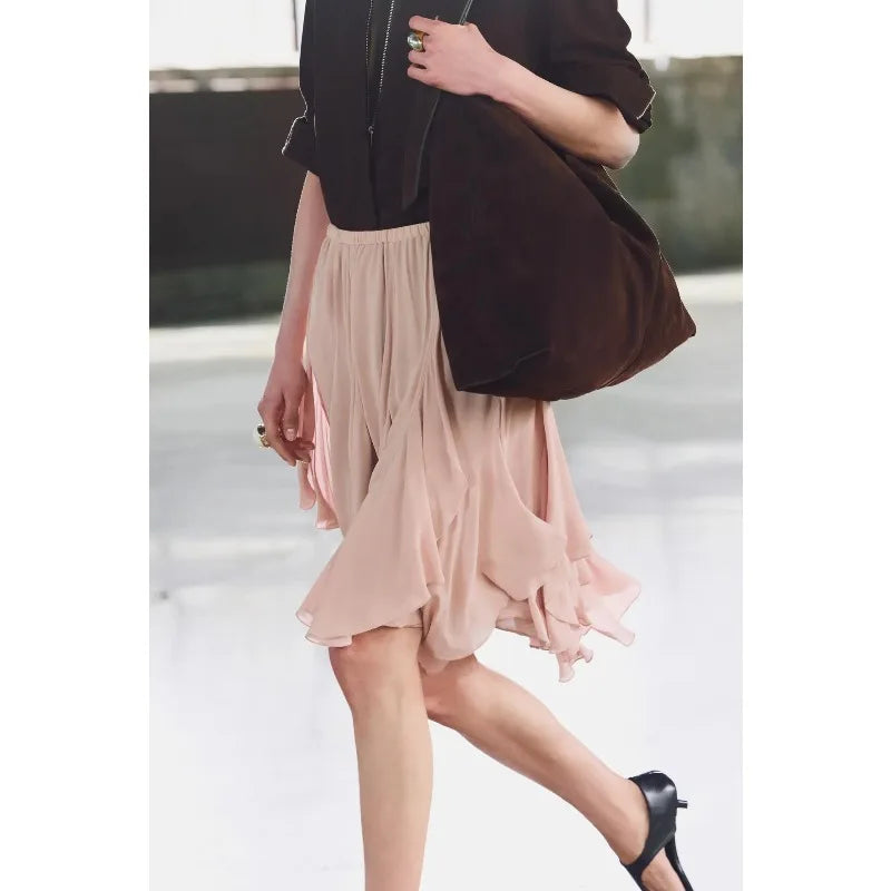 LIZAKOSHT  -  Autumn Fashion Comfortable Layered Decorative f-length Skirt New Women's Clothing Sexy High-waist A-line Midi Solid Skirts