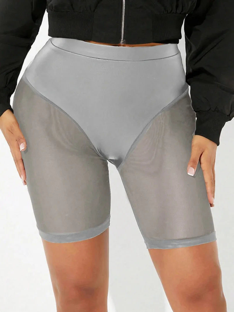 LIZAKOSHT  -  Sexy Mesh Patchwork Shorts Women 2025 Summer High Waist See-through Fitness Sports Yoga Short Leggings Skinny Night Club Shorts