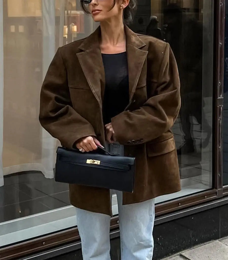 LIZAKOSHT  -  Leisure Suit Coat Women's Suede Autumn and Winter Jacket Commuter Wind Women's Coat