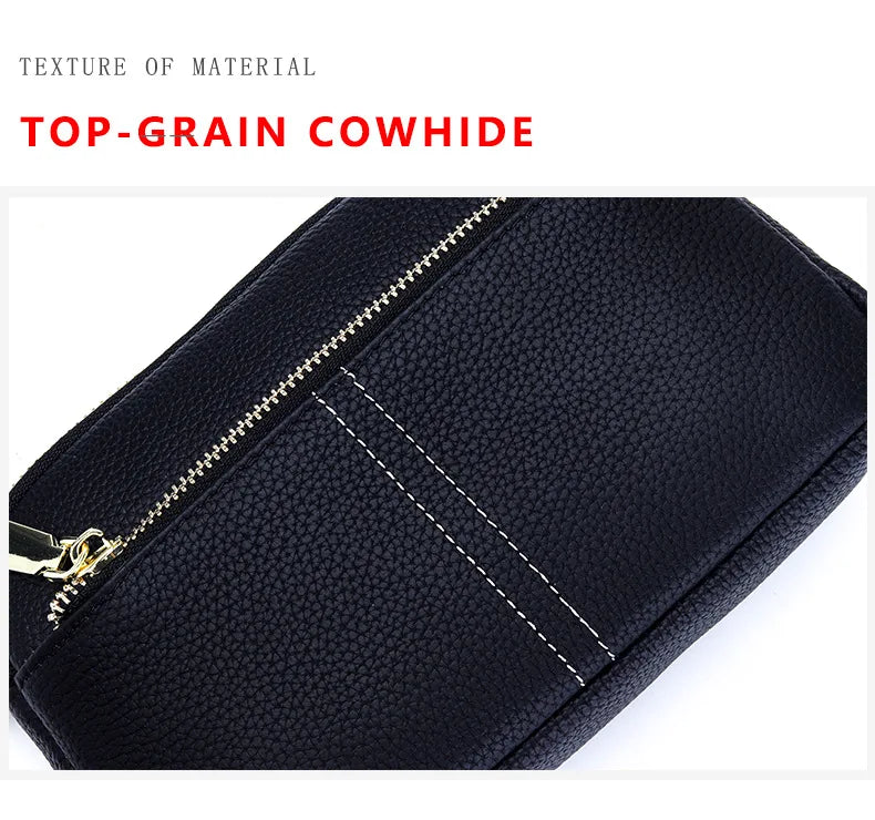 LIZAKOSHT  -  Genuine Leather women Shoulder Bag Small ladies Wristlet Bag Zip Money Coin Holder Purse Cowhide Multifunction phone wallet bols