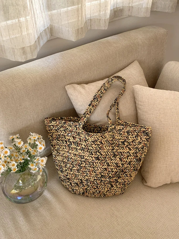 LIZAKOSHT  -  Fashion Summer Handmade Straw Shoulder Bag Large Capacity Woven Tote Beach Bags For Women
