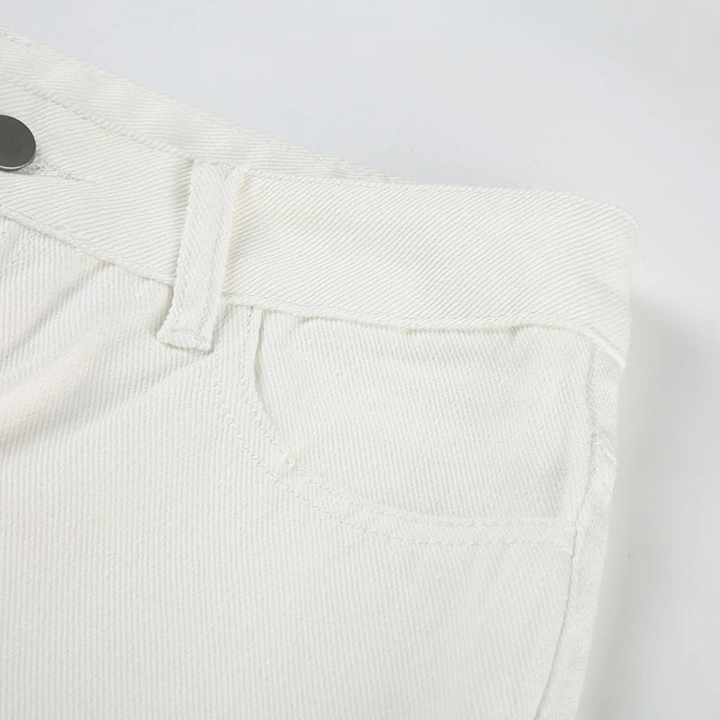 LIZAKOSHT  -  Streetwear Y2K Straight Jeans White Casual Women Denim Pants Fashion Korean Summer Mid Waisted Trousers Basic Outfits
