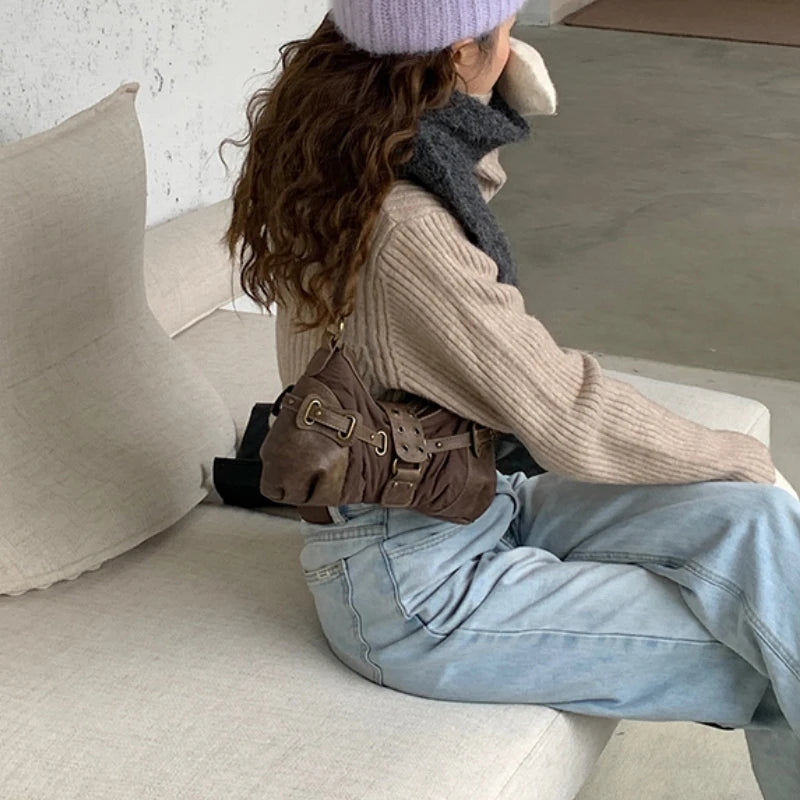 LIZAKOSHT  -  Women Vintage Trendy All Match Handbags Casual Pleated Y2k Aesthetic Underarm Bag Streetwear Fashion Office Lady Shoulder Bags