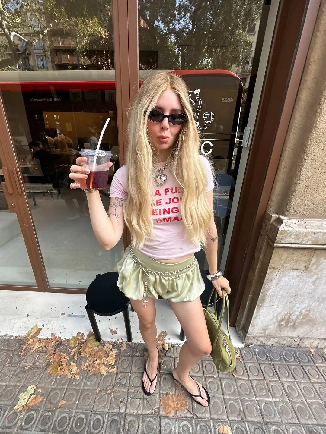 LIZAKOSHT  -  Lady Chic Satin Bubble Shorts Women Light Green Chain Trim High-waist Casual Street Vacation Bottoms Summer Outing Pants