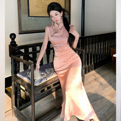 LIZAKOSHT  -  Ele Long  Dr Svel Satin Evening Gown Women's Faionable Retro Sle Maxi Dr for Banquet Summer New