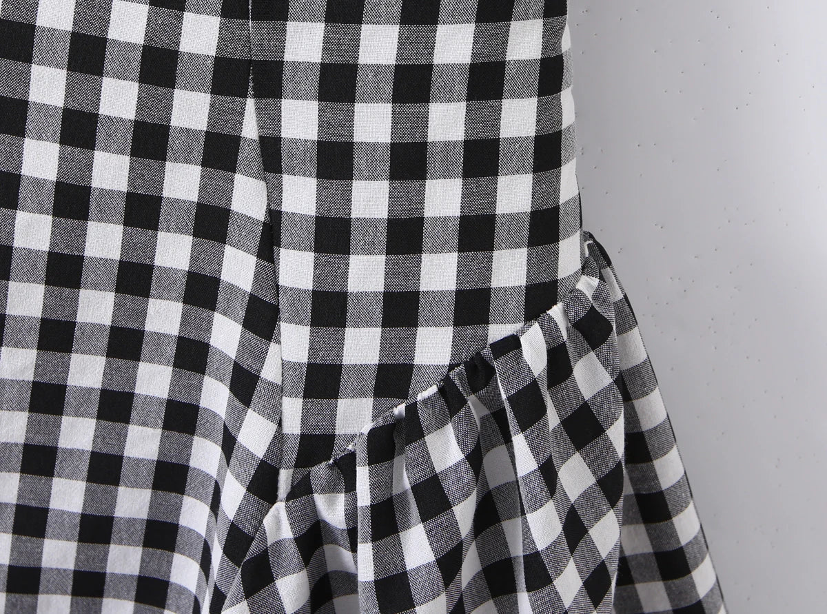 LIZAKOSHT  -  Sexy Red Gingham Plaid Mini Sleeveless Dress Women Bow O Neck Zipper Back Low Waist Ruched Hem Swing Tank Dresses Vestidos Black