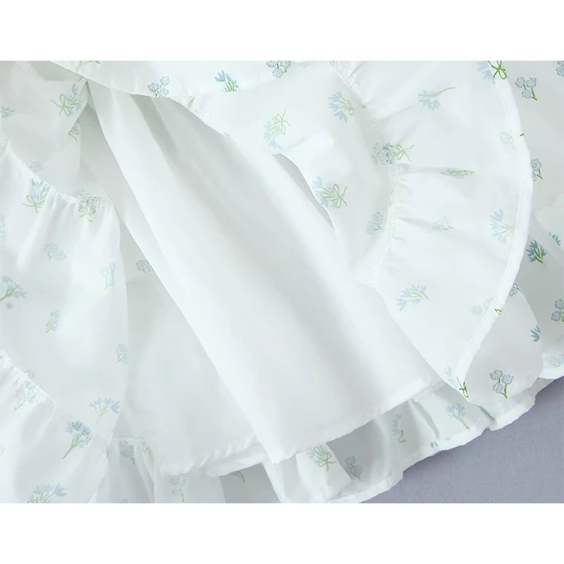 LIZAKOSHT  -  Elegant Women Puff Sleeve Elastic Waist Floral Print Dress Short Summer Robe