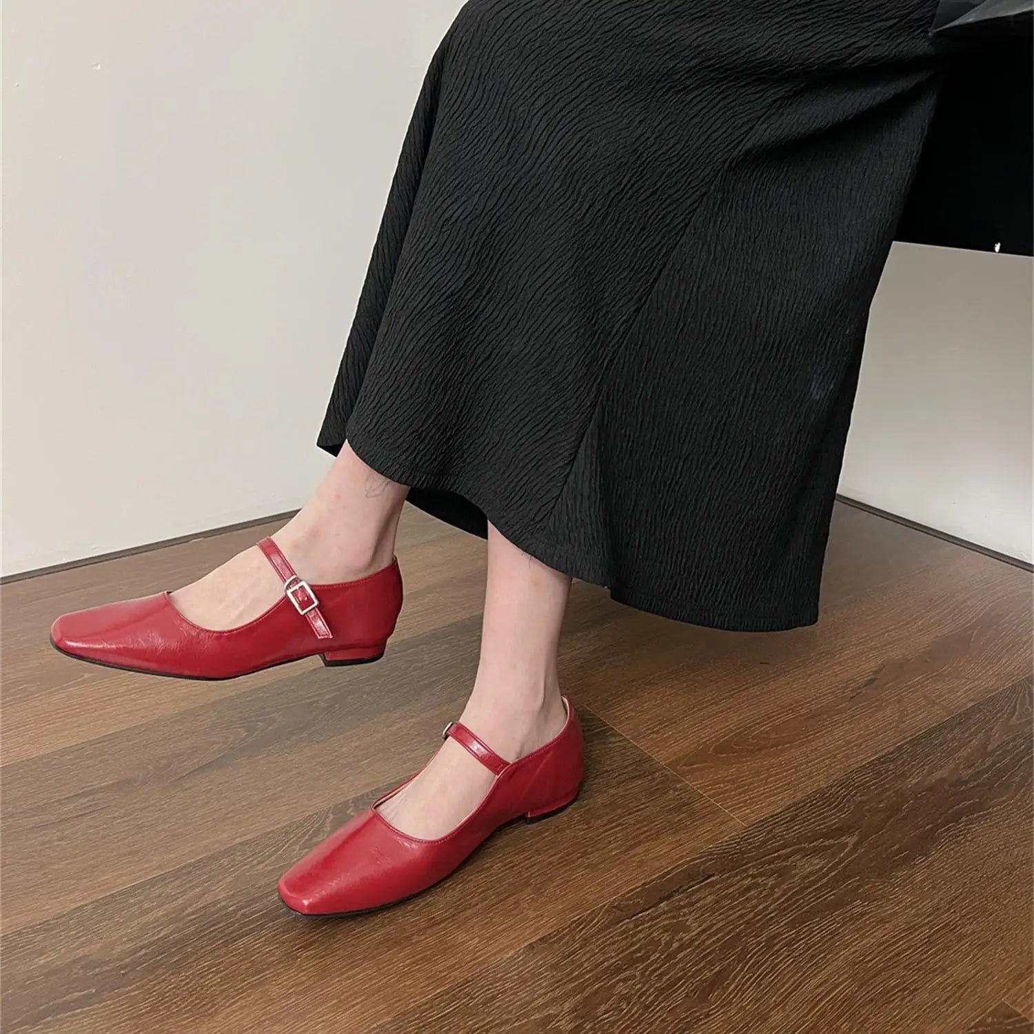 LIZAKOSHT -  Silver Ballerina Shoes Woman Belt Strap Mary Janes Lolita Square Toe Flats OL Ladies Dress Mocasines Brides Wedding Ballets