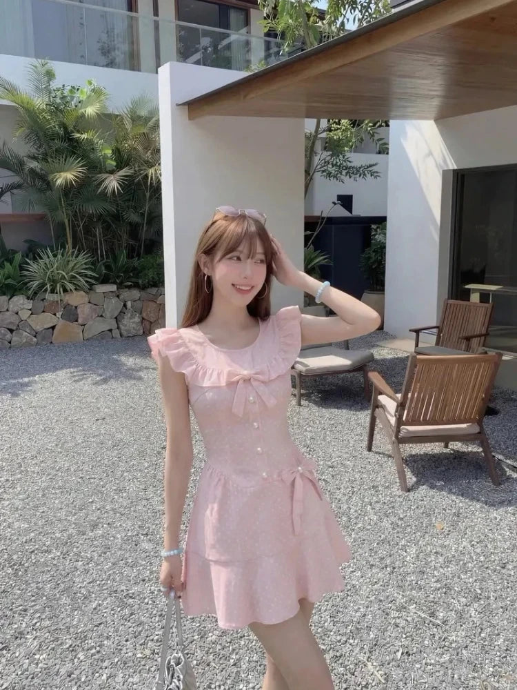 LIZAKOSHT  -  2000s Harajuku Vintage Lolita Dress Y2k Japanese Kawaii Sweet Polka Dot Flying Sleeve Short Party Dress One Piece Dress Korean