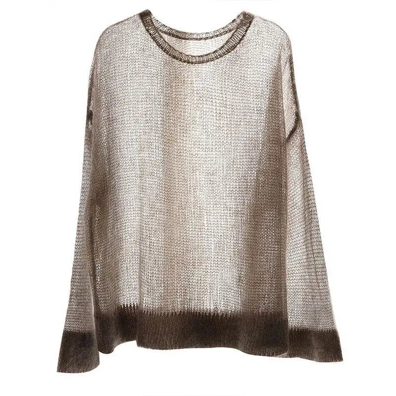 LIZAKOSHT  -  Hollow Out Pullovers Women Loose O-neck Long Sleeve Knit Sweaters Female 2025 Spring Shinny Chic Evening Shirts Lady