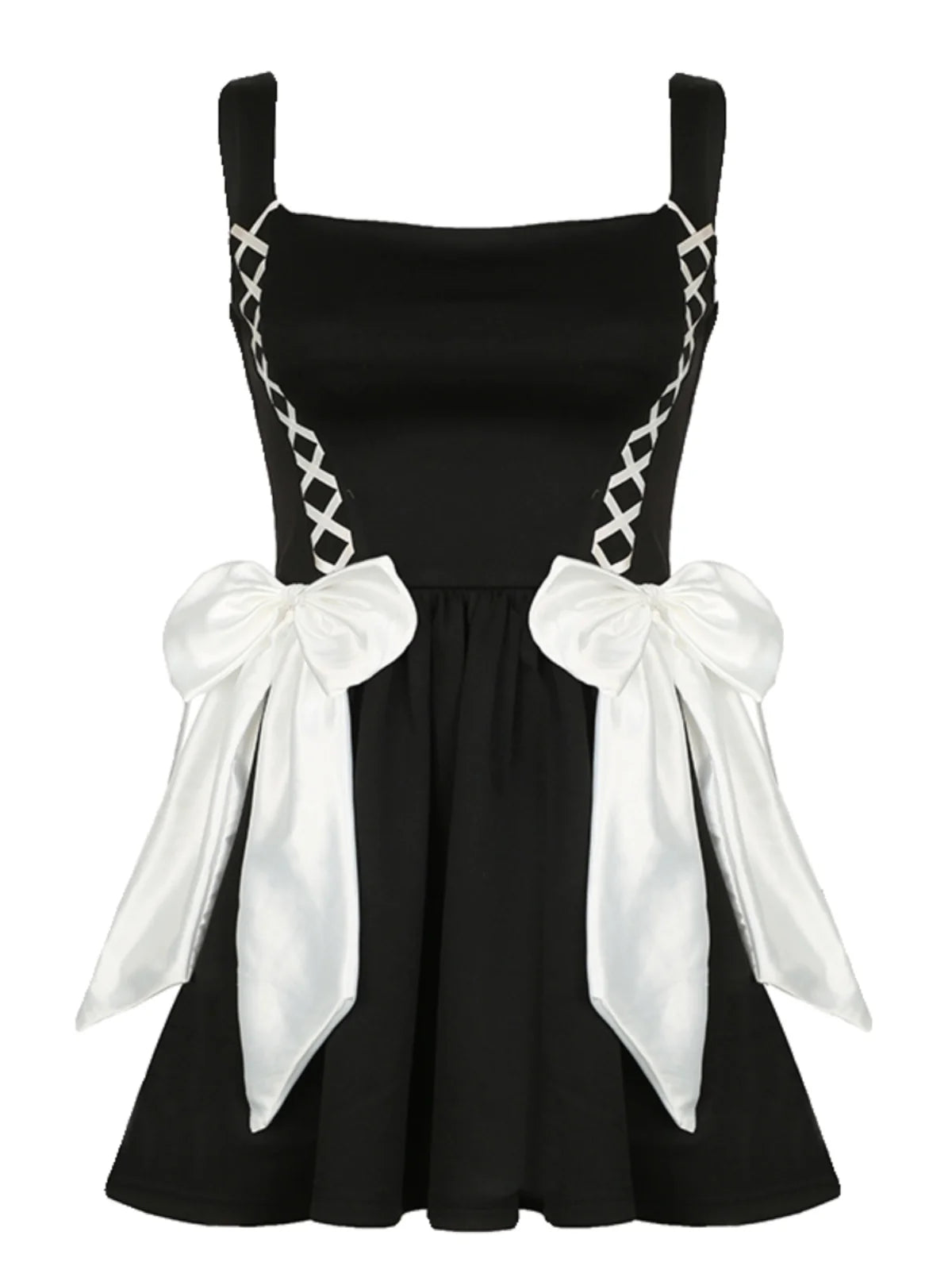 LIZAKOSHT  -  French Princess Fashionable and Fashionable Cross Tie Bow Dress, Small Black Dress with Small Design Sense