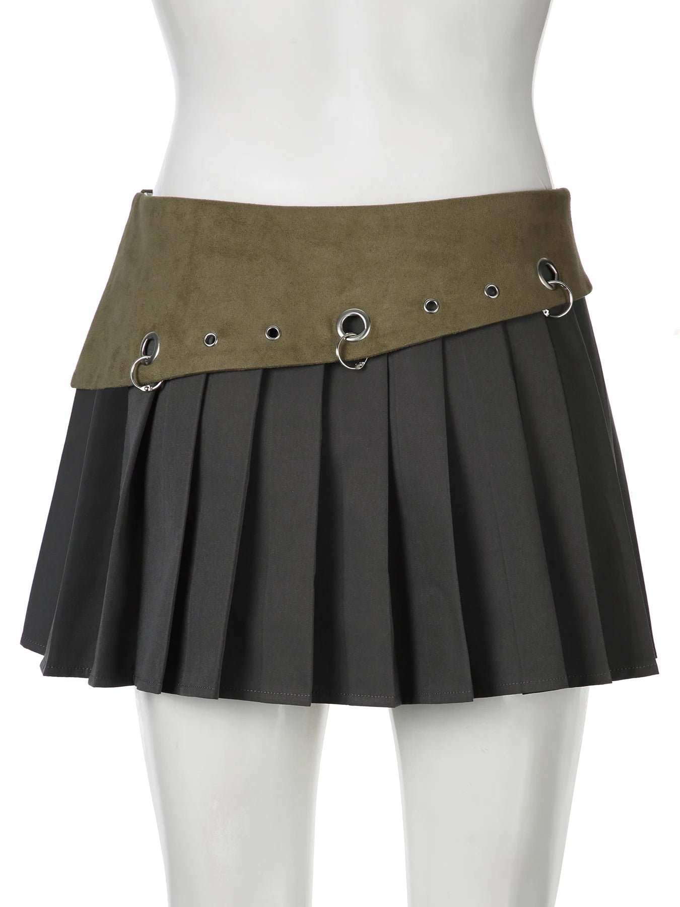 LIZAKOSHT  -  Dark Patchwork A-Line Pleated Skirt Gothic Mid-Waisted Mini Skirts Women Autumn Winter Fashion Streetwear Ladies