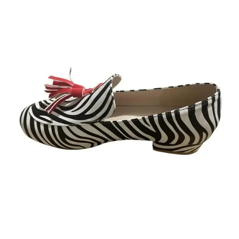 LIZAKOSHT  -  New Women's Shoes Spring Autumn Tassel Low Heel Round Head Large 40-43 Shallow Mouth Leopard Pattern Casual Lofers Shoes