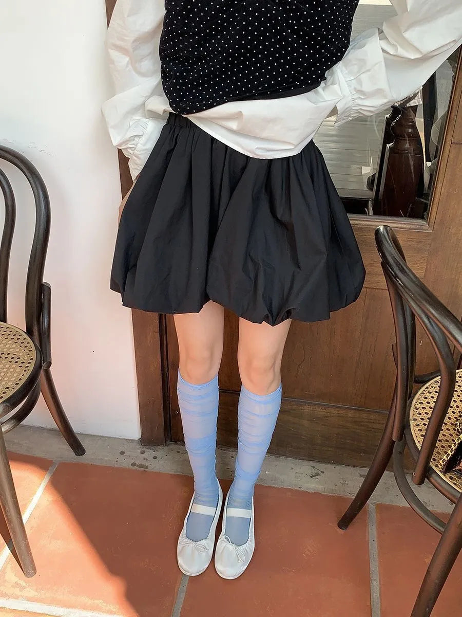 LIZAKOSHT  -  Black Mini y2k Streetwear Women Cute Puff Skirts Summer Fashion High Waist Pleated Short Bubble Lantern Skirt