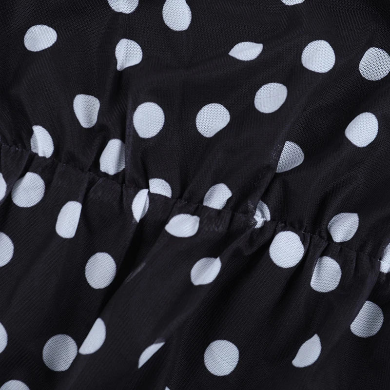 LIZAKOSHT  -  Holiday Style Leisure Sexy Polka Dot Printed Deep V-neck Backless Sleeveless High Waist Lacing Short Dresses Vintage Outfit