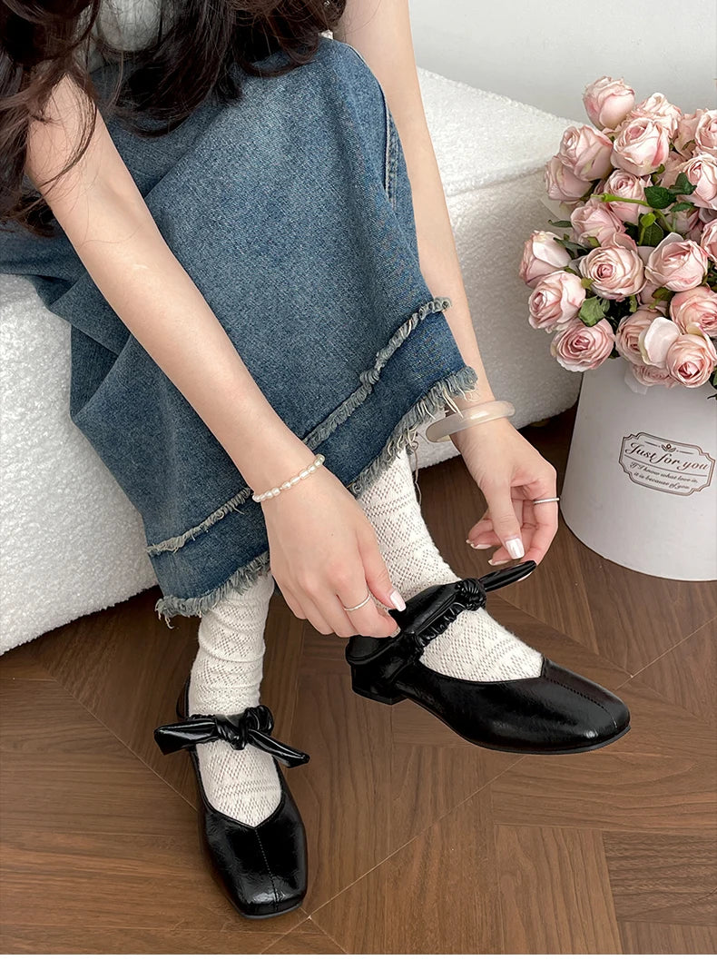 LIZAKOSHT  -  Shoes Woman Bow-Knot Shallow Mouth Elegant Low Heels Female Footwear New Butterfly Summer Dress Mary Janes Butterfly-knot