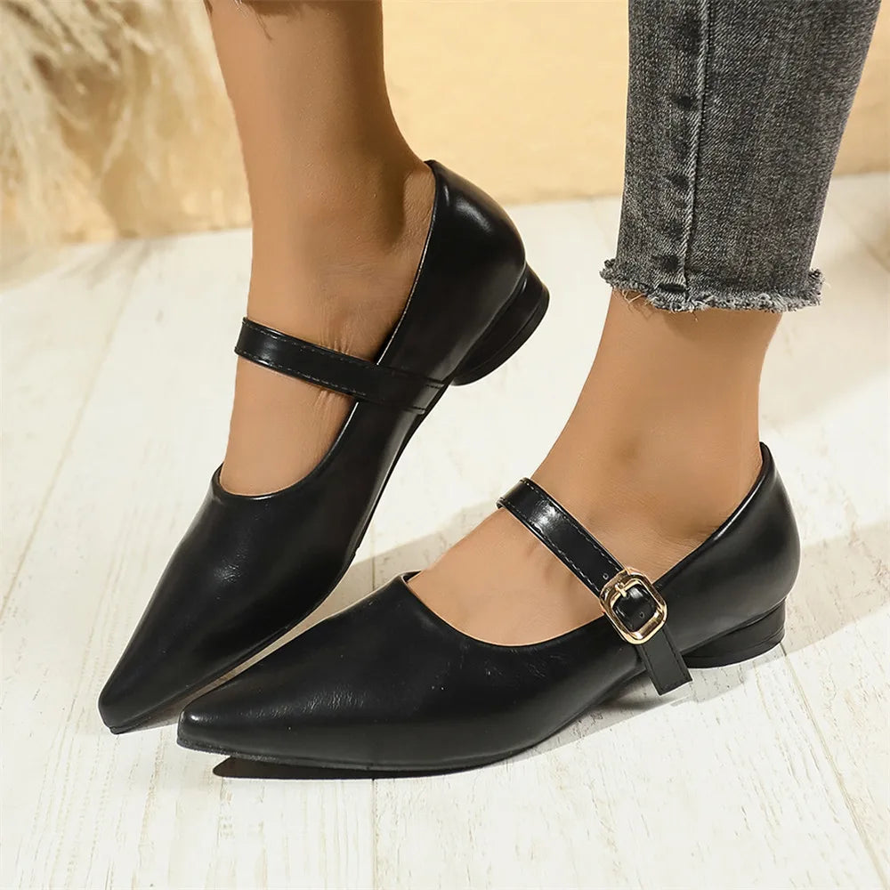 LIZAKOSHT  -  Plus Size 43 Vintage Pointed Toe Mary Jane Shoes Women Basic Black Low Heel Comfy Walk Flats Office Lady Shoes Daily Life