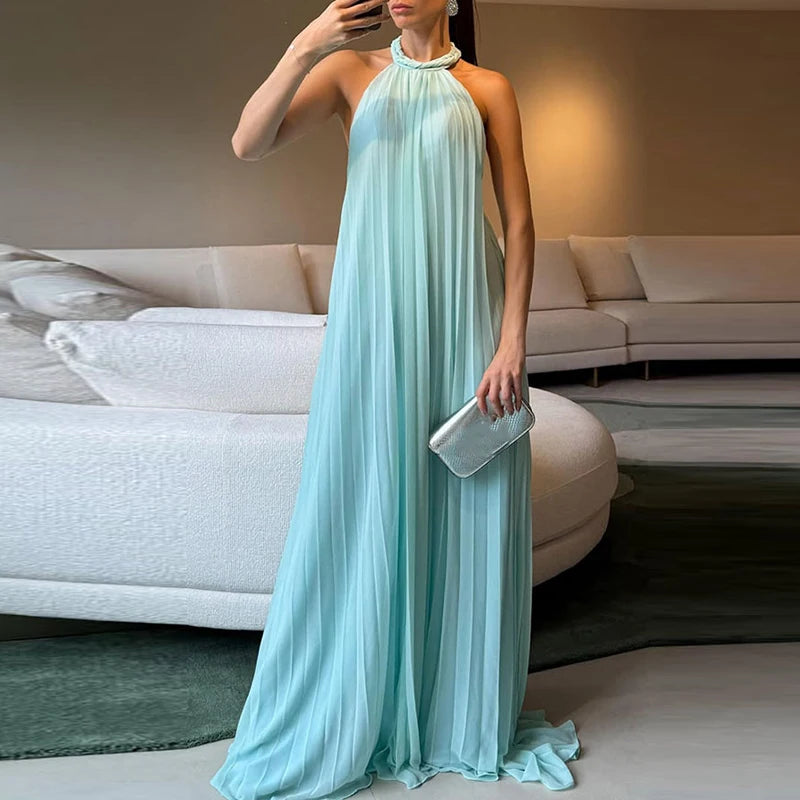 LIZAKOSHT  -  Chiffon Big Hem Party Dress Women Elegant Hollow Backless Full Length Maxi Dress Chic Draped Solid New Evening Dress Luxury
