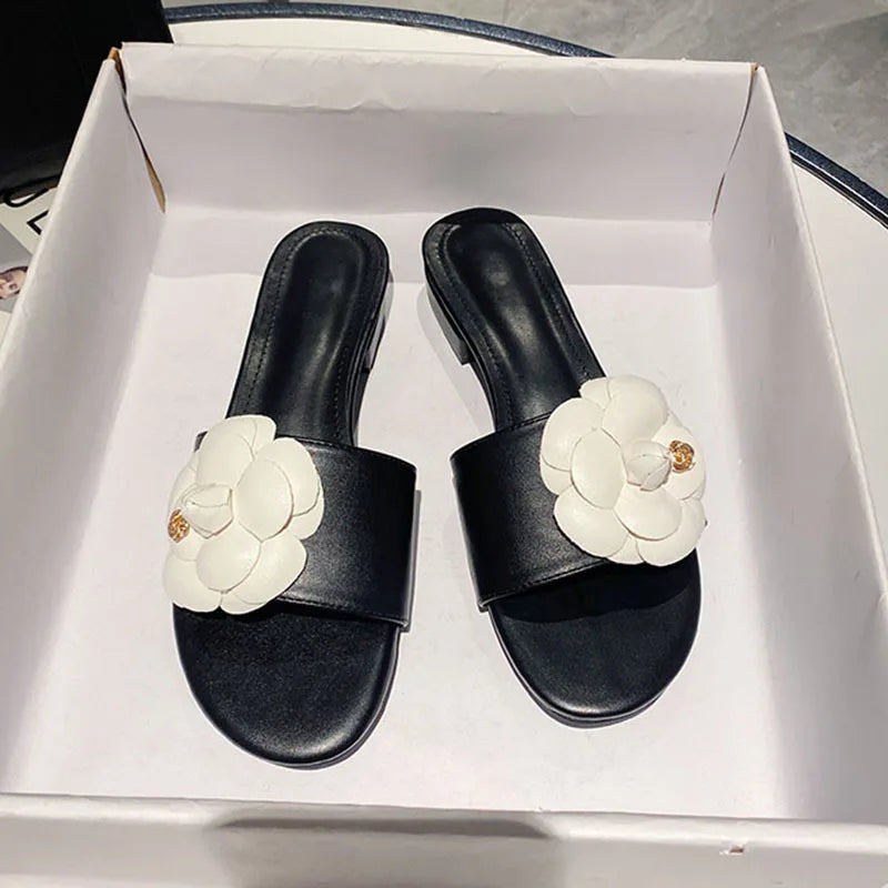 LIZAKOSHT  -  Flower Designer Women's Slippers Summer Casual Slides Female Fashion Vacation Low Heel Comfortable Beach Sandals Women