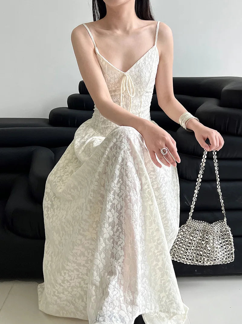 LIZAKOSHT  -  Cotton Blend Women Fashion Sleeveless Flower Long Dress Slim Body Sexy Elegant Spaghetti Strap Beige Maxi Dress Vestidos Clothes