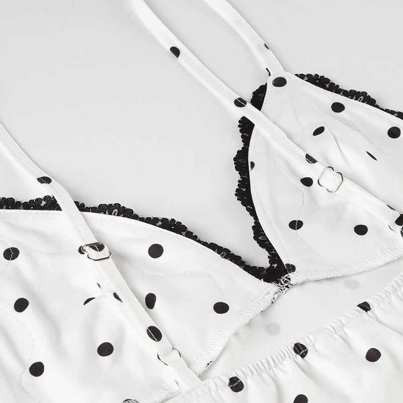 LIZAKOSHT  -  Lace Polka Dot Spaghetti Strap Dresses Sexy Hot Sweet Sleeveless Cloth Y2K Aesthetic Korean Fashion Women Outfits