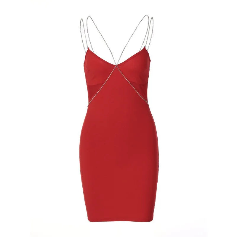 LIZAKOSHT  -  Spring/Summer Women's Chain Dress Solid Color Slim Fit Wrap Hip Dress Sexy Slim Fit Dress