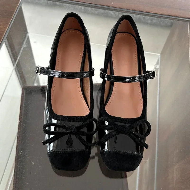 LIZAKOSHT  -  New Designer Mary Jane Shoes Women Sweet Bow Retro High Heels Dress Shoes Elegant Fashion Square Toe Ballet Shoes Pumps Female