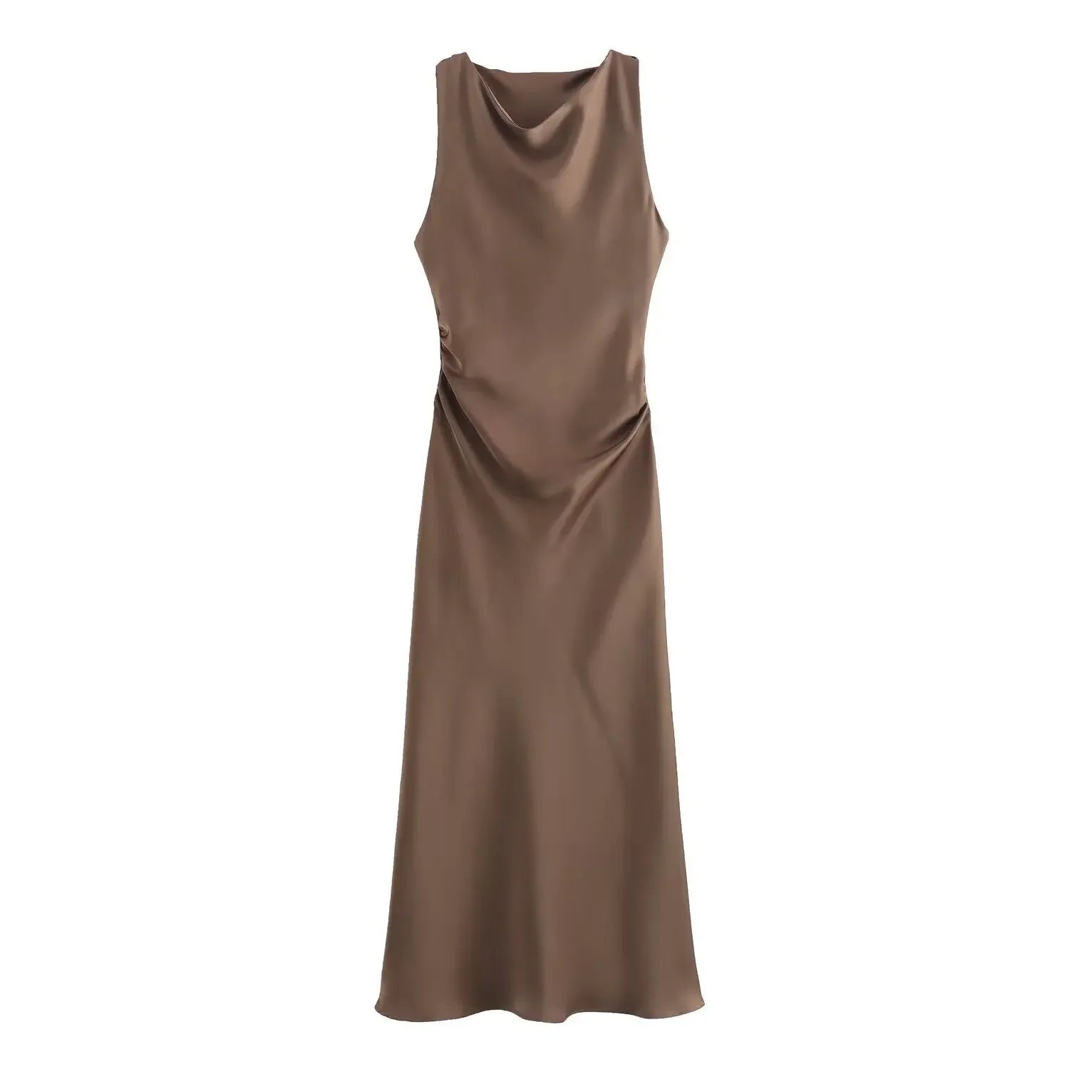 LIZAKOSHT  -  Summer New Women Sleeveless Dress Fashion Temperament Sexy Silk Satin Texture Solid Color Midi Long Dress Women Elegant