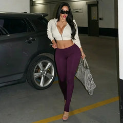 LIZAKOSHT  -  Women Autumn Low Waist Solid Color Pencil Leggings Stretch Footed Long Casual Pants