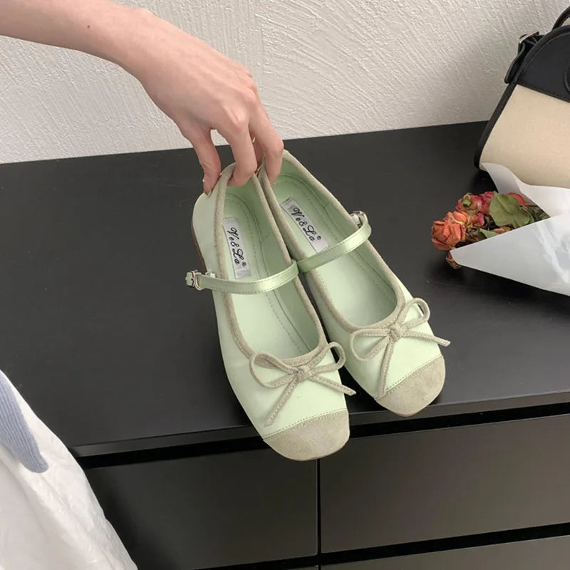 LIZAKOSHT  -  Women Flats Shoes Fashion Brand Shallow Ballet Wedge Heel Ladies Shoes Spring Mary Jane Bow Knot Shallow Ballerina Casual Mujer