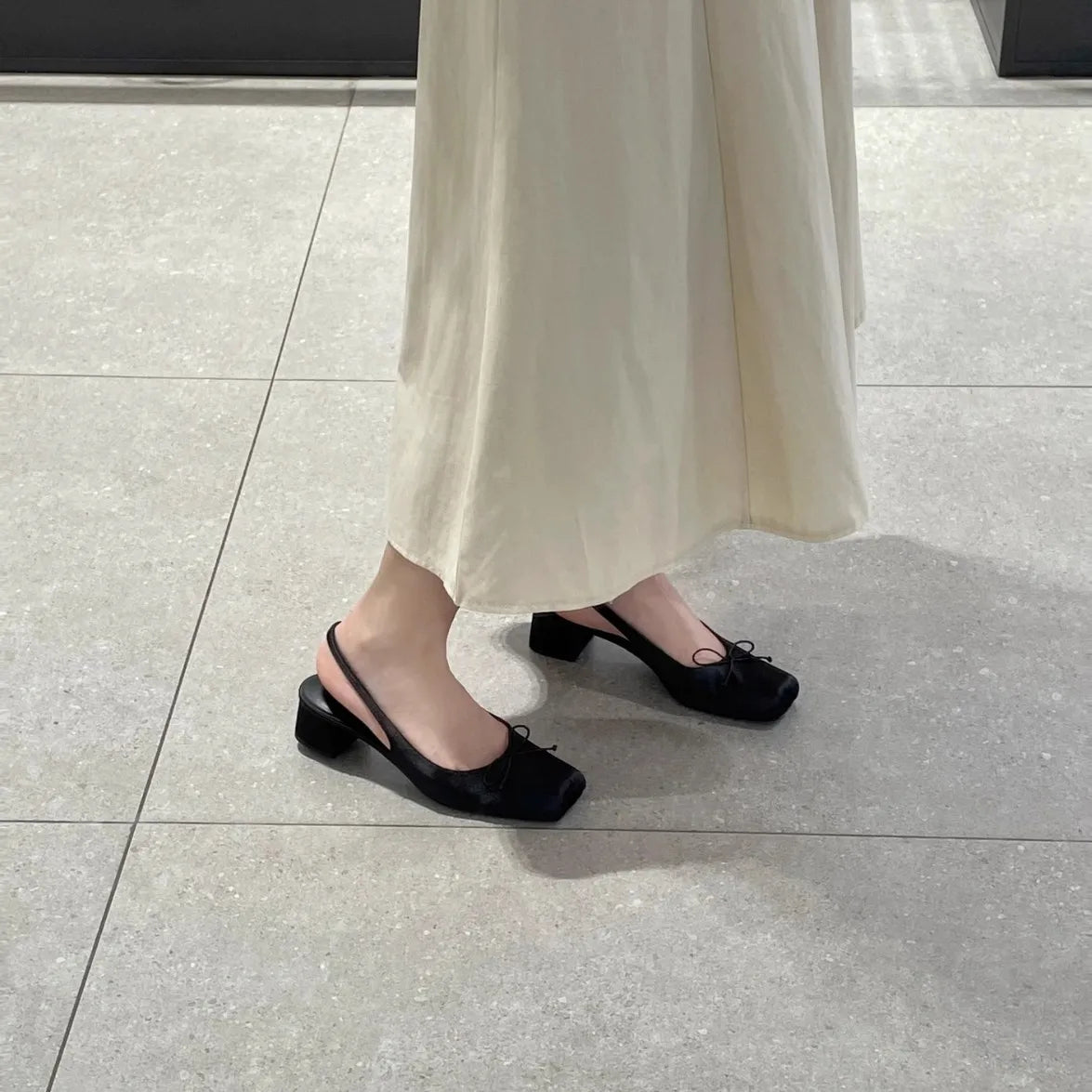 LIZAKOSHT  -  square toe bowtie silk pumps women designer slingback high heels shoes spring summer back strap tacones de mujer big size 43