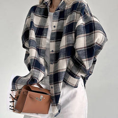 LIZAKOSHT  -  Autumn/Winter New Single breasted Checkered Shirt Top Street Trendy Fashion Trendy Women's Loose Casual Versatile Blouse
