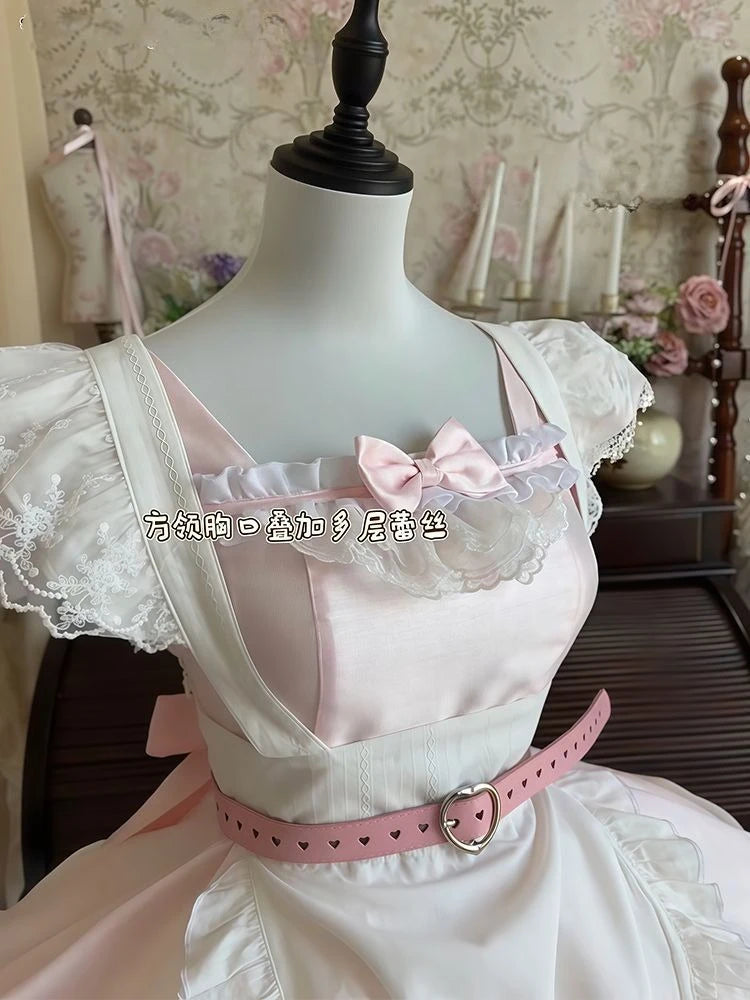 LIZAKOSHT  -  Japanese Kawaii Sweet Pink Slim New Lolita Dress Angel Designer Cute Fashion Patchwork Bow Lace A-line Girlish Dresses Clothing