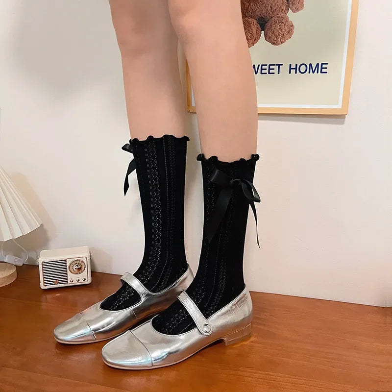 Lizakosht New Mesh Fishnet Lace Socks JK Japanese Fashion Sweet Girls Cute Bow Kawaii Socks Ballet Style Frilly Ruffles Socks Women