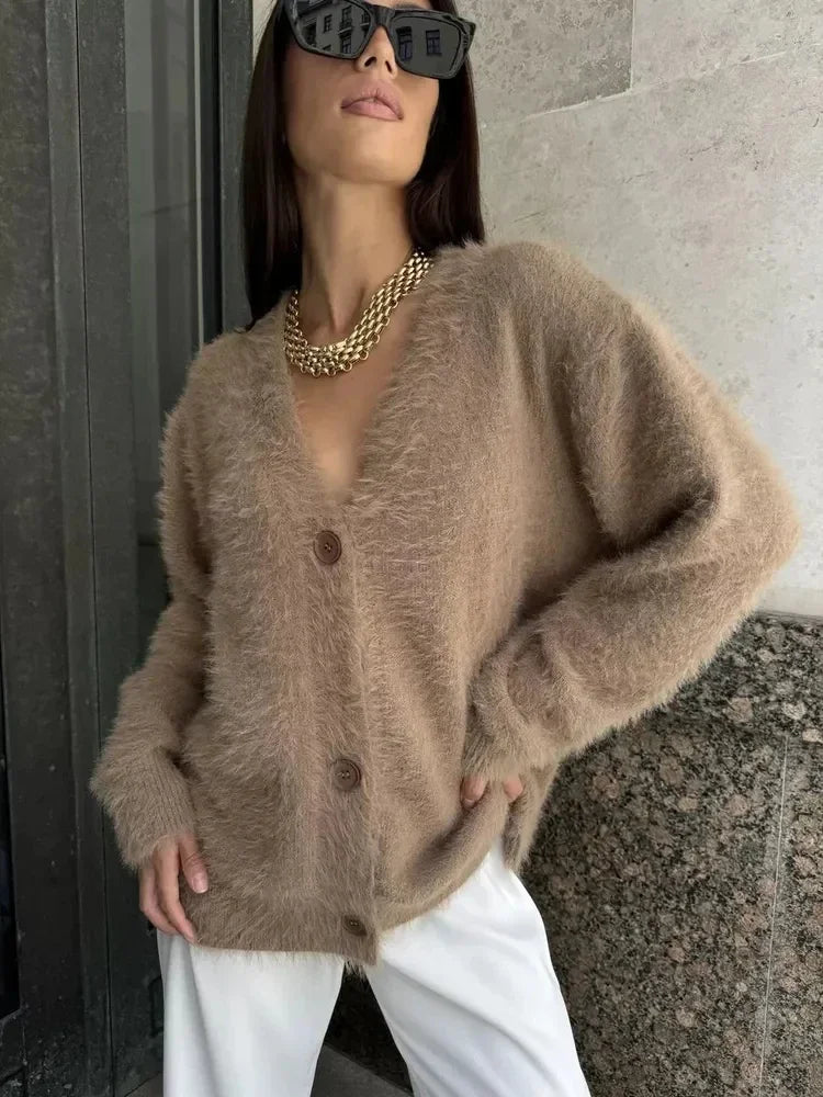 LIZAKOSHT  -  Knit Cardigan Sweater for Women Fashion Casual Single-breasted Long Sleeve Top 2025 Autumn Winter Women's Sweater Korean Style