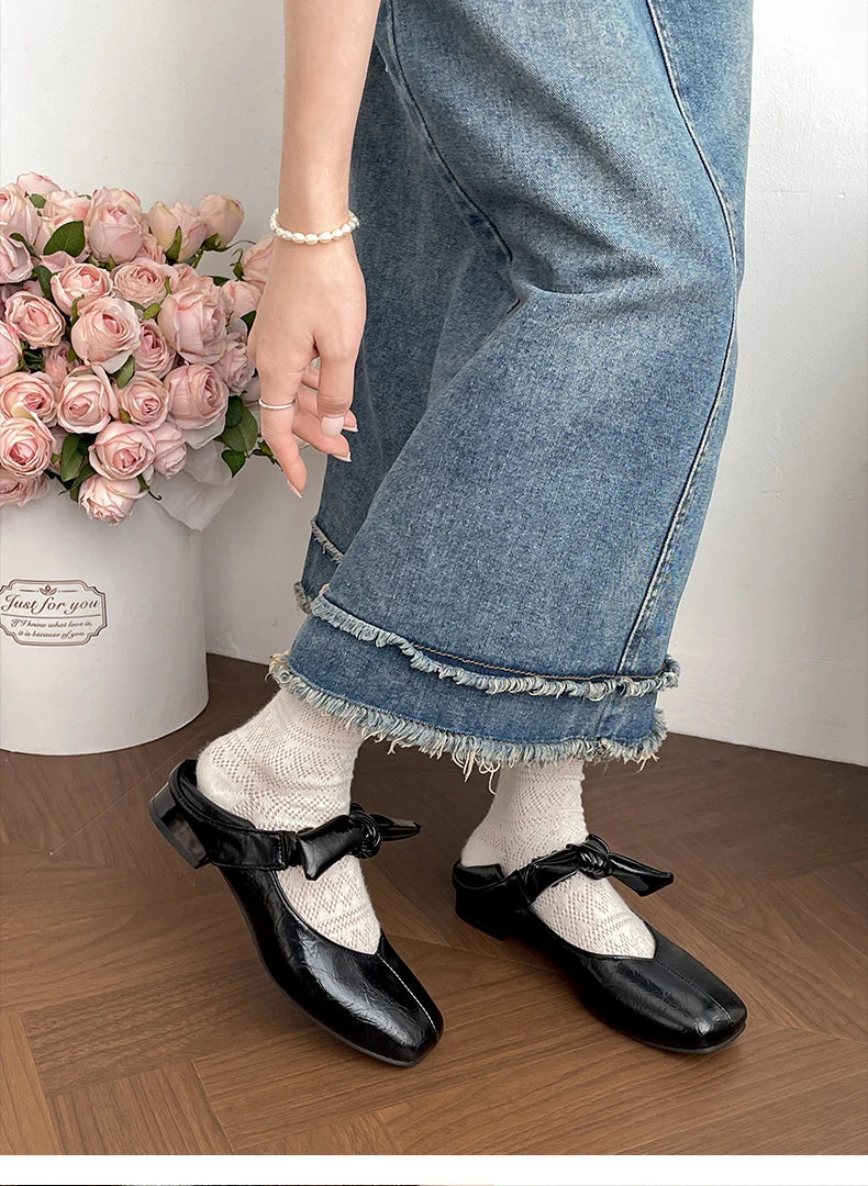 LIZAKOSHT  -  Shoes Woman Bow-Knot Shallow Mouth Elegant Low Heels Female Footwear New Butterfly Summer Dress Mary Janes Butterfly-knot